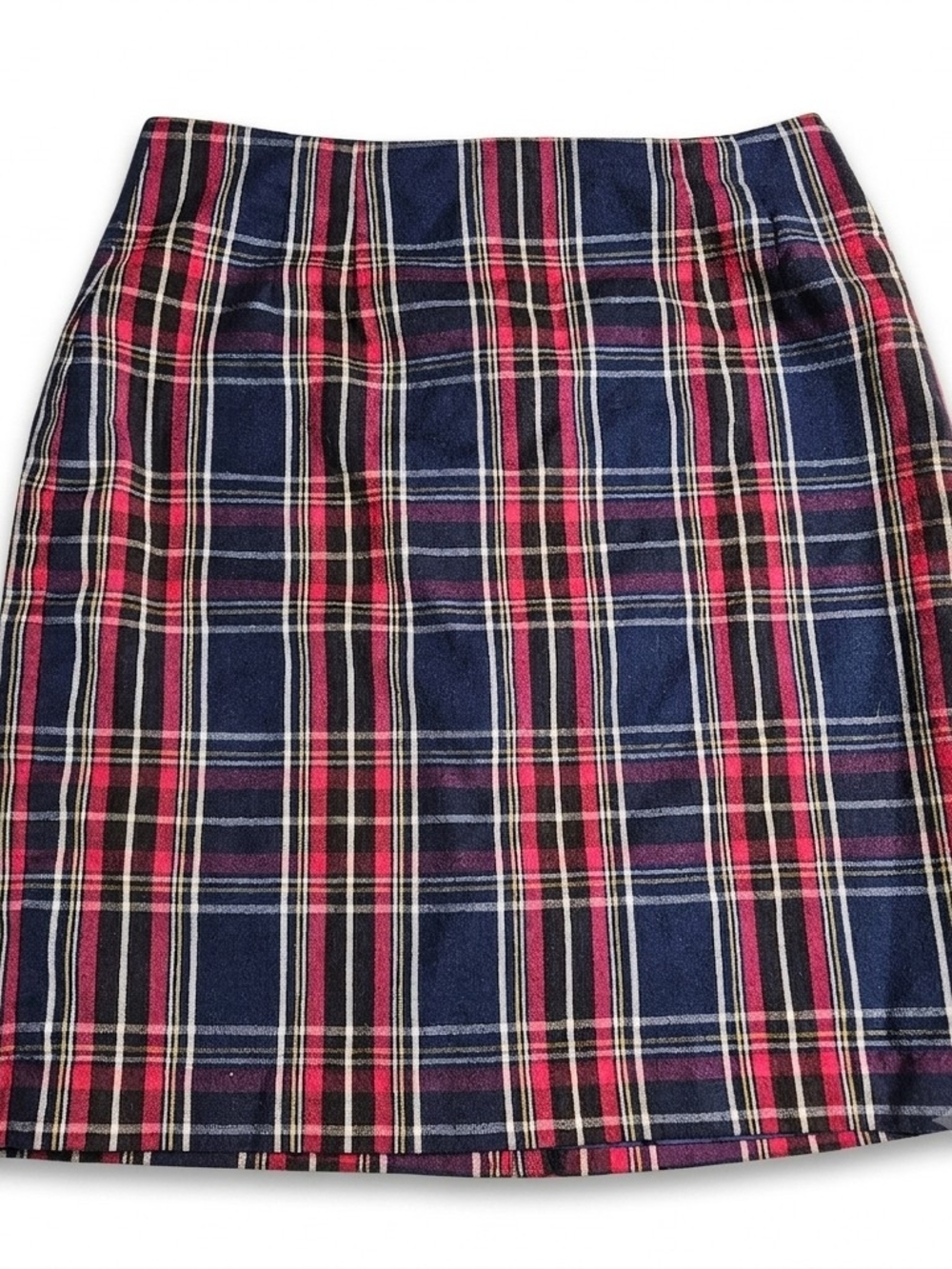 ​JG Hook Vintage 100% Wool Tartan Plaid Lined Pencil Skirt Navy Red 14